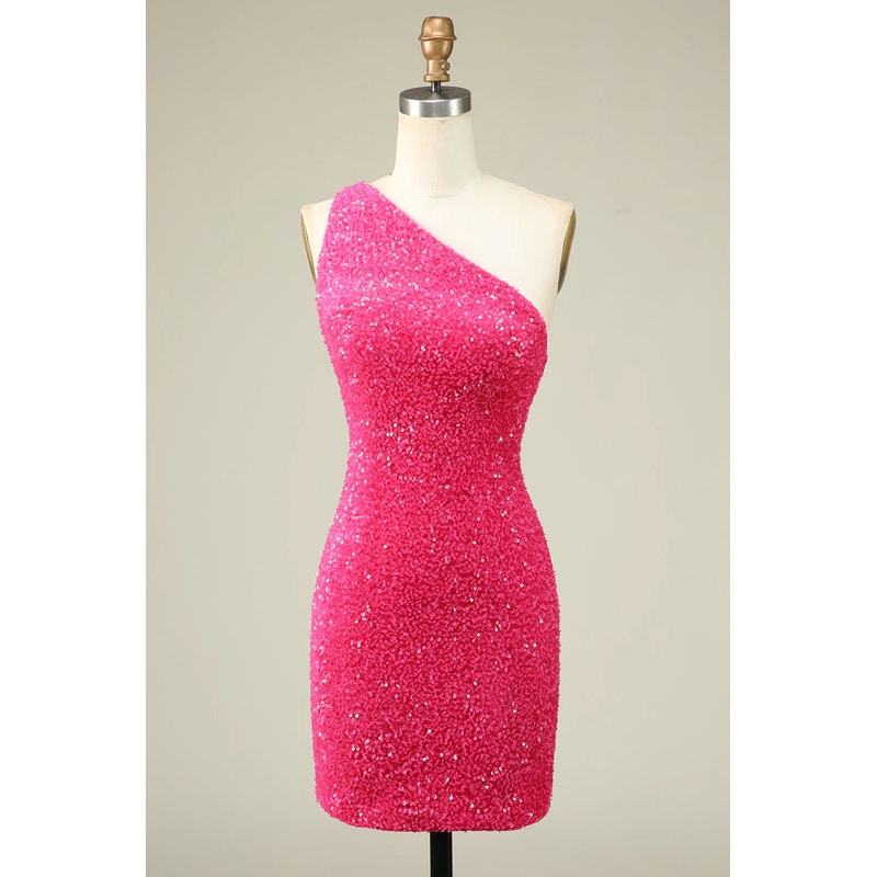 Aimishang Homecoming Dress Classy Fuchsia One Shoulder Sequins Tight