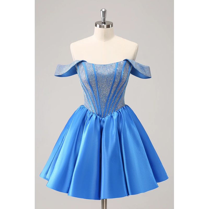 Aimishang Homecoming Dress Cute Blue A Line Off The Shoulder Corset with Beading