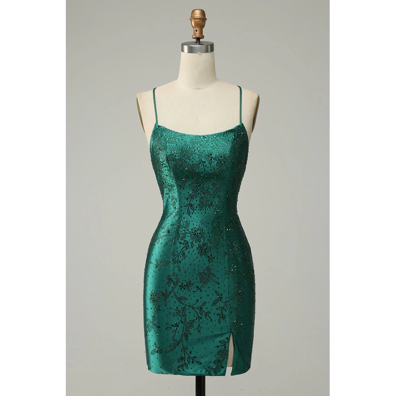 Aimishang Homecoming Dress Dark Green Beaded Tight With Criss Cross Back