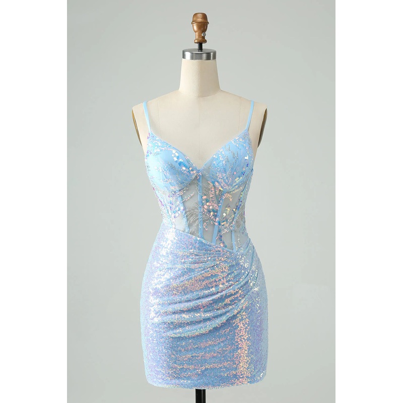 Aimishang Homecoming Dress Glitter Lilac Tight Spaghetti Straps Corset with Sequins