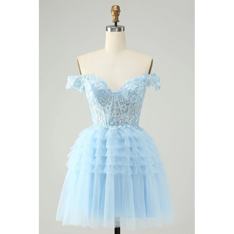Aimishang Homecoming Dress Light Blue A Line Off The Shoulder Corset with Sequins
