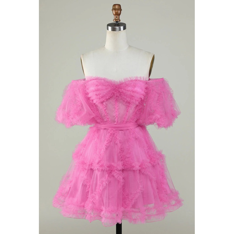 Aimishang Homecoming Dress Purple Stylish A Line Off the Shoulder Tulle Corset Evening Dress