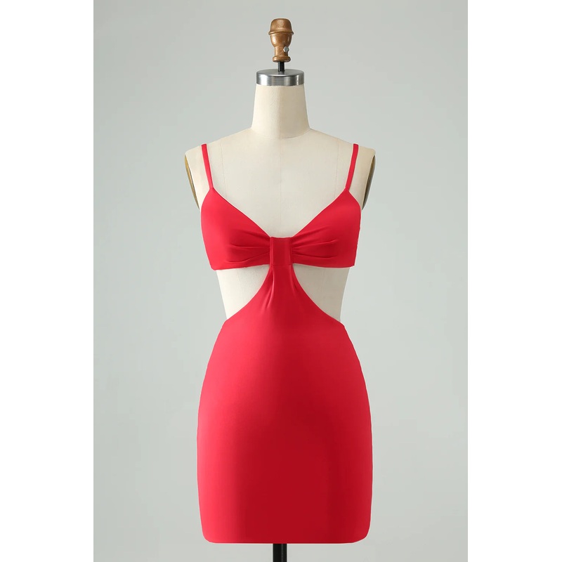 Aimishang Homecoming Dress Red Bodycon Spaghetti Straps with Hollow Out Graduation Dresses