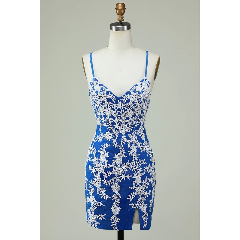 Aimishang Homecoming Dress Spaghetti Straps Blue Sheath With Appliques