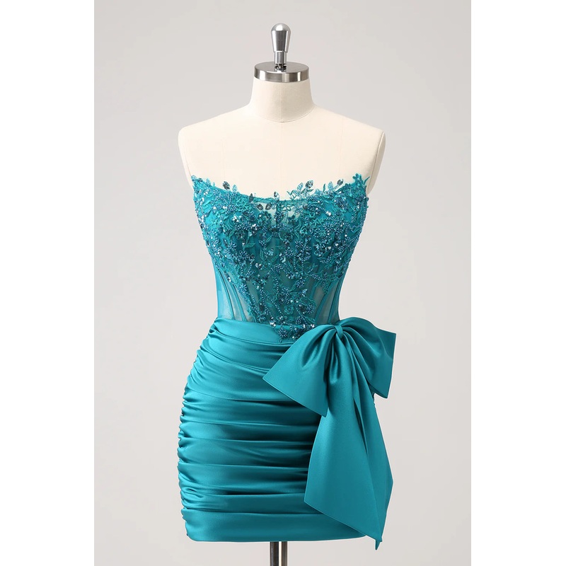Aimishang Navy Homecoming Dress Tight Strapless Corset Pleated Short Beaded with Bow