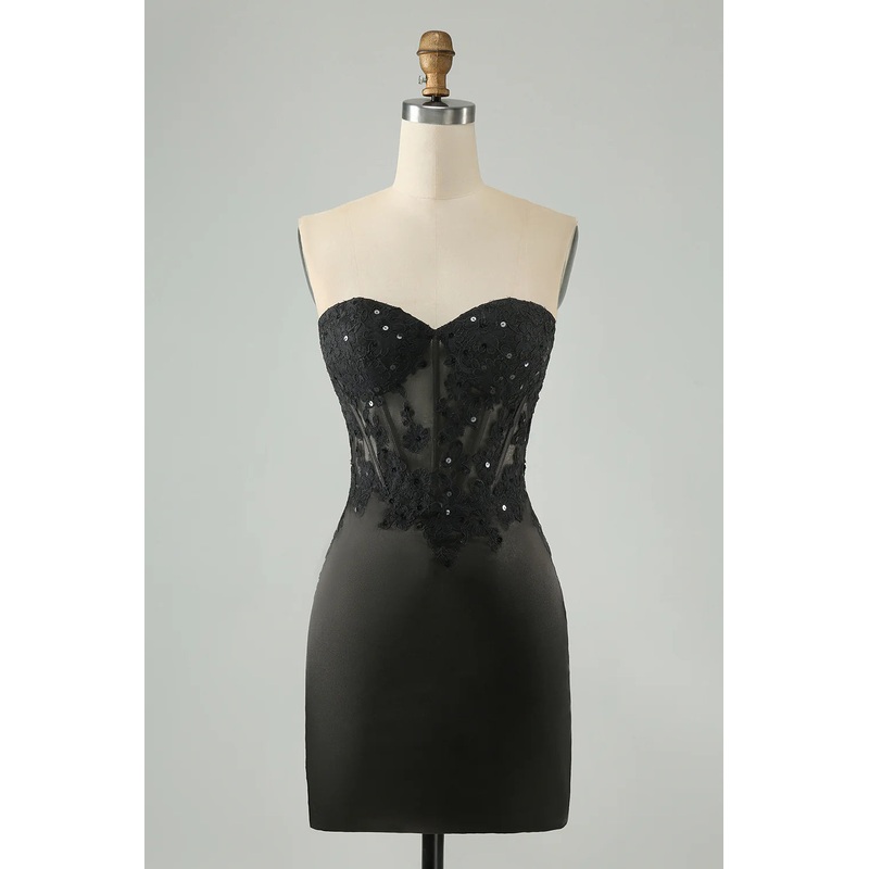 Aimishang Short Homecoming Dress Black Bodycon Sweetheart Graduation Dresses Corset with Appliques