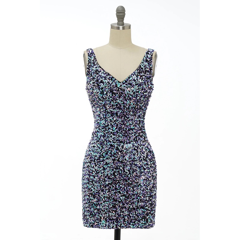 Aimishang Short Homecoming Dress Classy Royal Blue Sheath V Neck Sequin Fitted