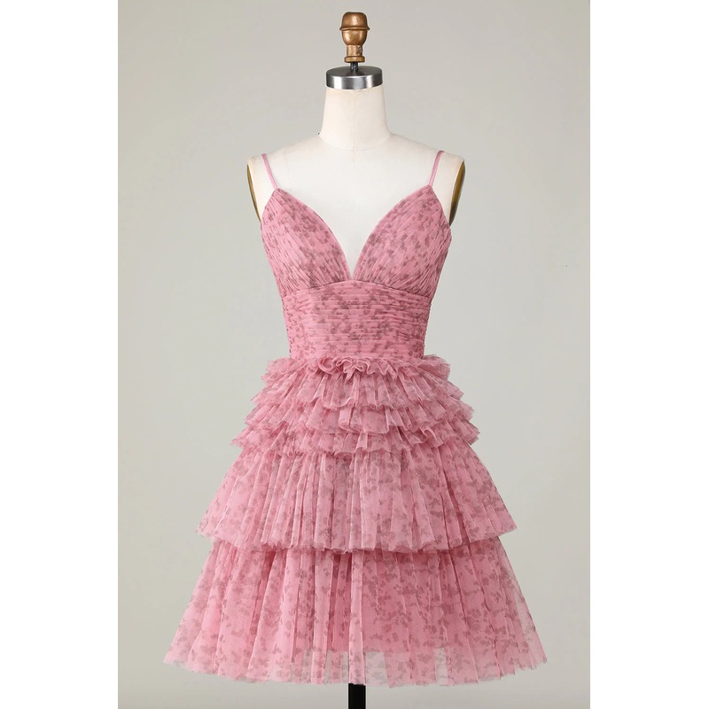 Aimishang Short Homecoming Dress Cute A Line Spaghetti Straps Evening Dress with Ruffles