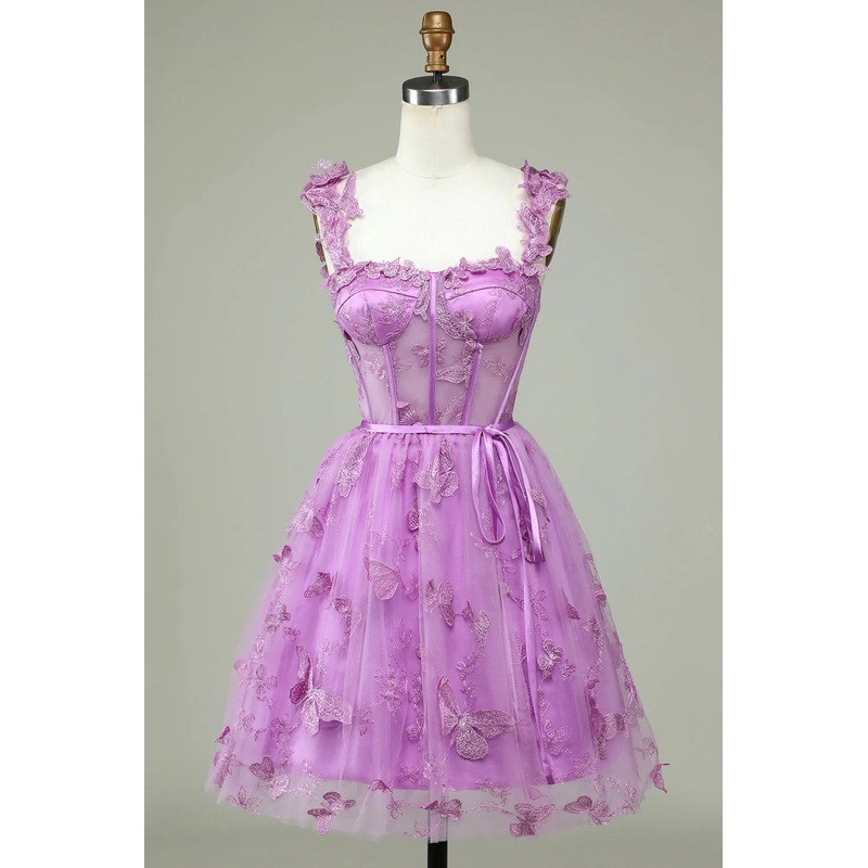 Aimishang Short Homecoming Dress Cute Purple A Line Corset Graduation Dresses with Appliques