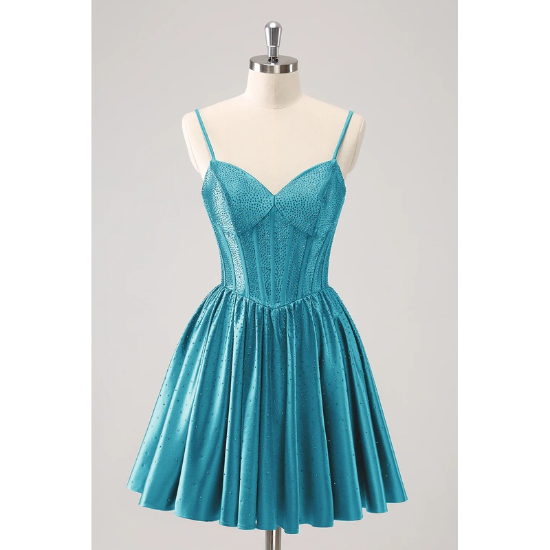 Aimishang Short Homecoming Dress Cute Red A Line Spaghetti Straps Ruffle Corset with Beading