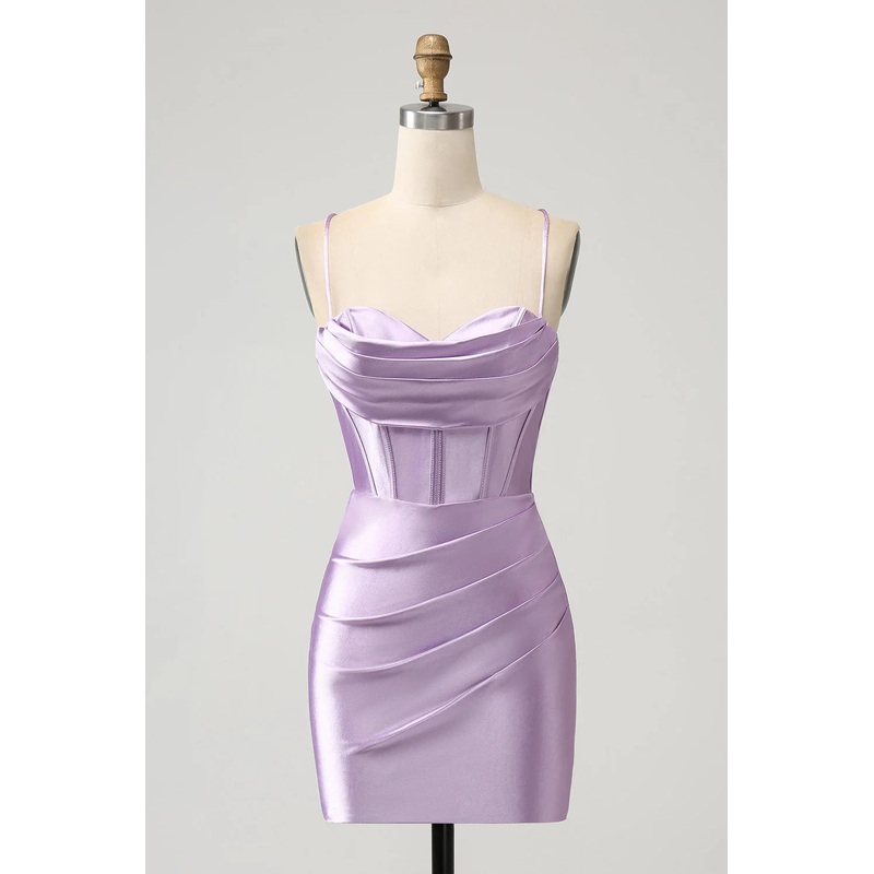Aimishang Short Homecoming Dress Lilac Bodycon Spaghetti Straps Corset Satin Graduation Dresses