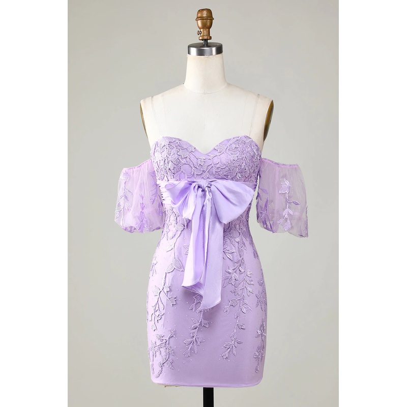 Aimishang Short Homecoming Dress Purple Bodycon Sweetheart with Bowknot Graduation Dresses