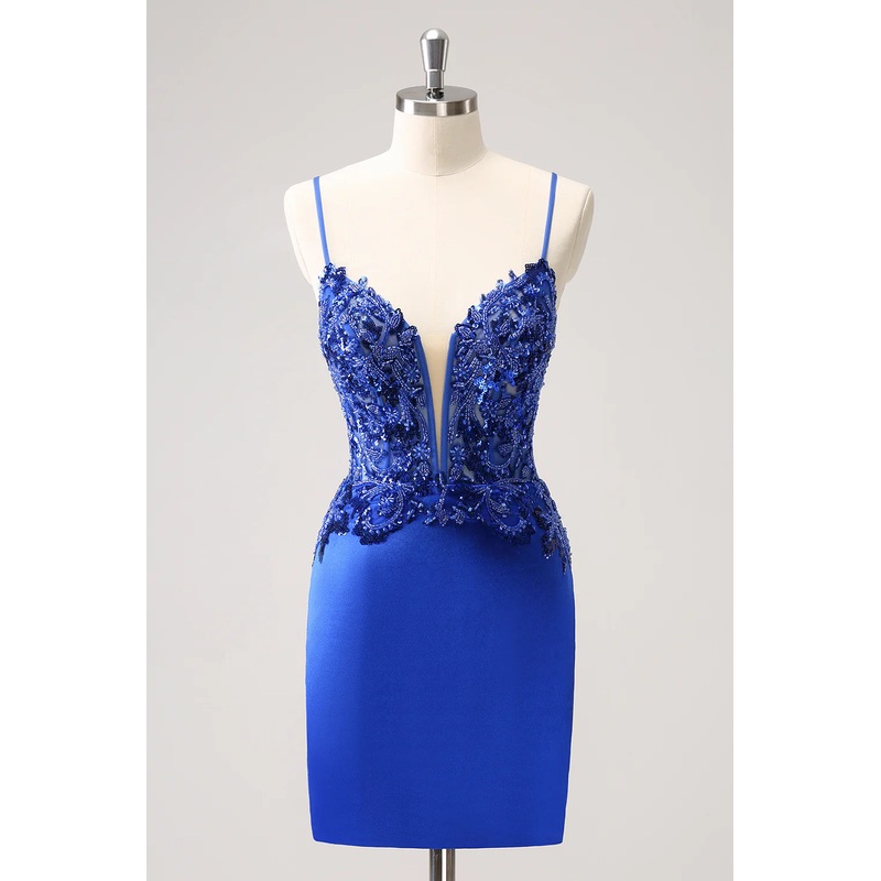 Aimishang Short Homecoming Dress Royal Blue Tight Ruched Lace Up Back with Beading