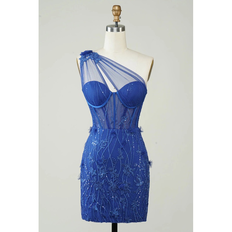 Aimishang Short Homecoming Dress Royal Blue Unique Sheath One Shoulder with Appliques