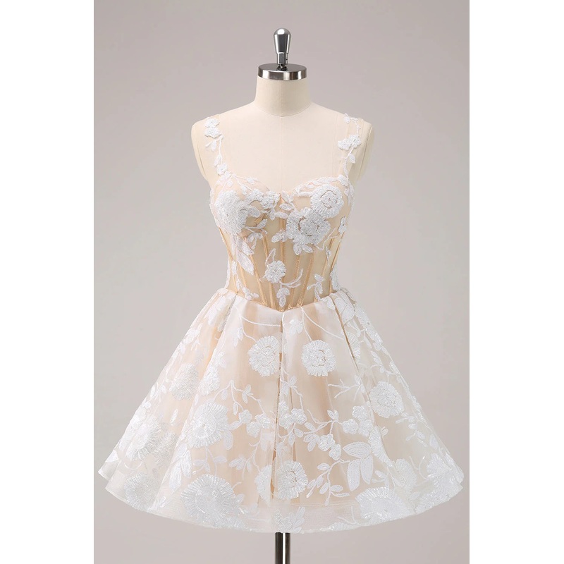 Aimishang Short Homecoming Dress Sparkly White A-Line Floral Corset with Sequins