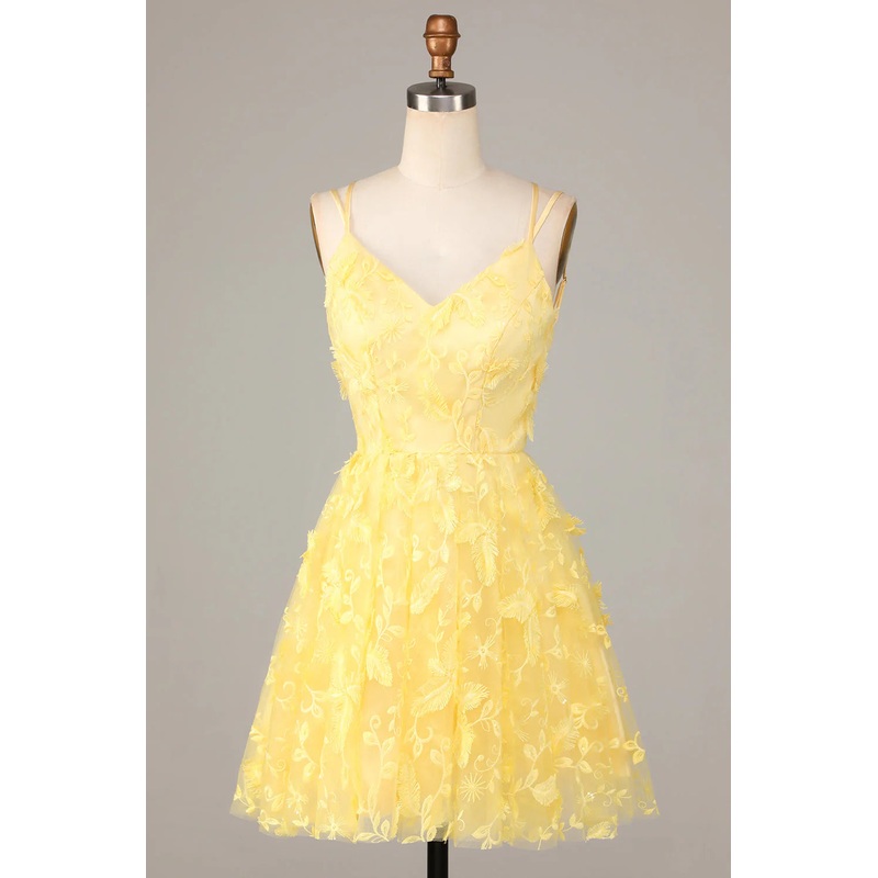 Aimishang Short Homecoming Dress Yellow Graduation Dresses A-Line Spaghetti Straps with Appliques