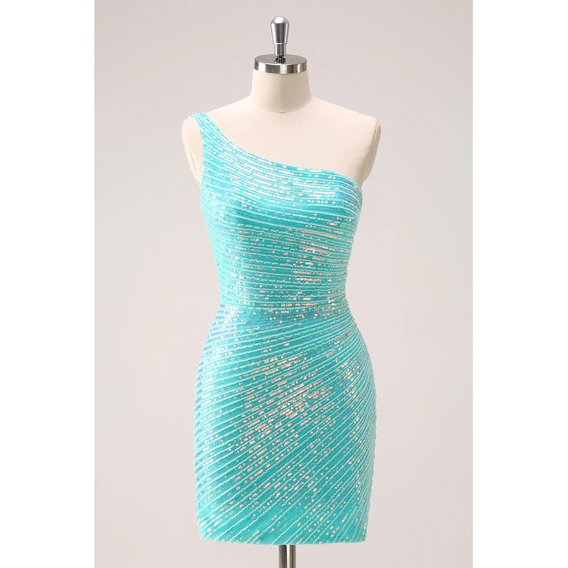 Aimishang Sparkly Mint Homecoming Dress One Shoulder Tight Short Graduation Dresses with Sequins
