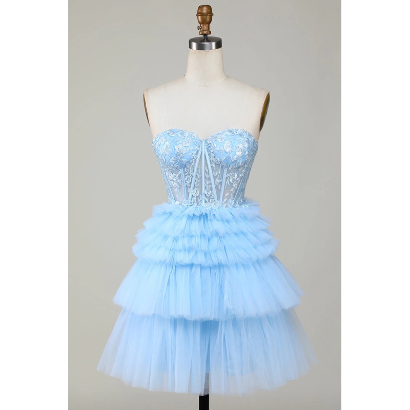 Aimishang Trendy A Line Homecoming Dress Sweetheart Tiered Pink with Ruffles
