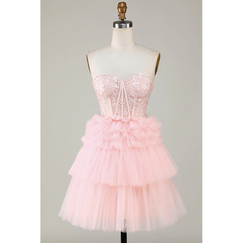 Aimishang Trendy Blue A Line Sweetheart Tiered Short Homecoming Dress with Ruffles