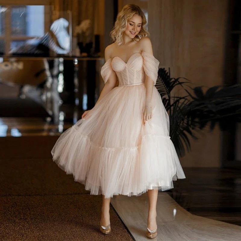 Aimishang A Line Graduation Dresses Pink Homecoming Dresses Tulle Tea Length Prom Dress