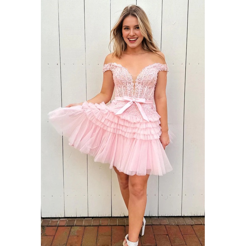 Aimishang Elegant A Line Graduation Dresses Tulle Tiered Short Homecoming Dress