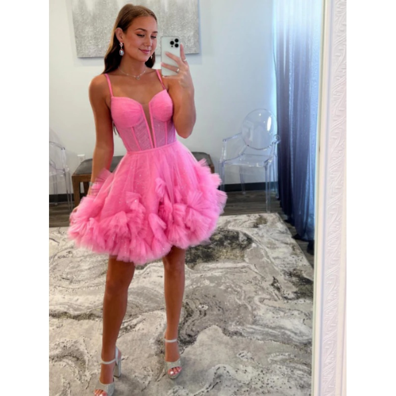 Aimishang Elegant A-Line Graduation Dresses V Neck Short Tulle Homecoming Dress