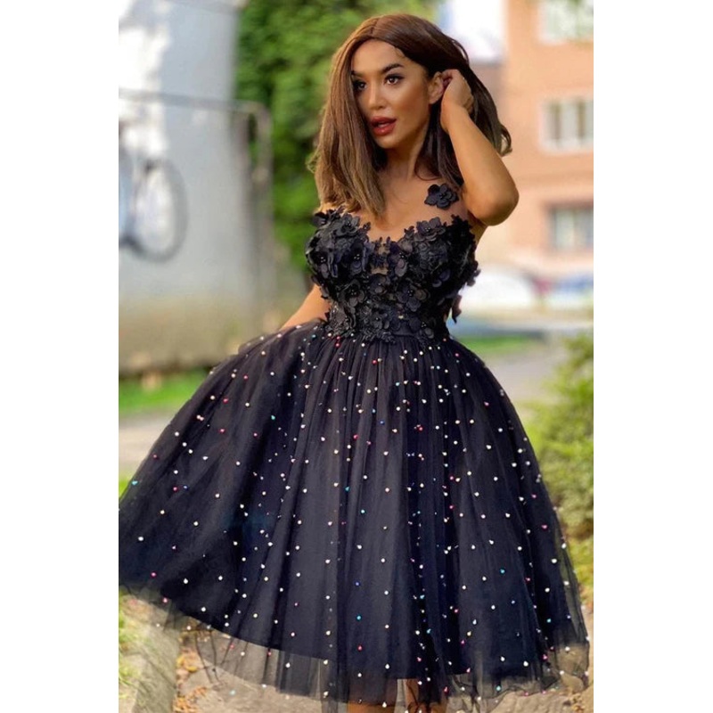 Aimishang A-Line Graduation Dresses Beaded Tulle Homecoming Dress with Flowers