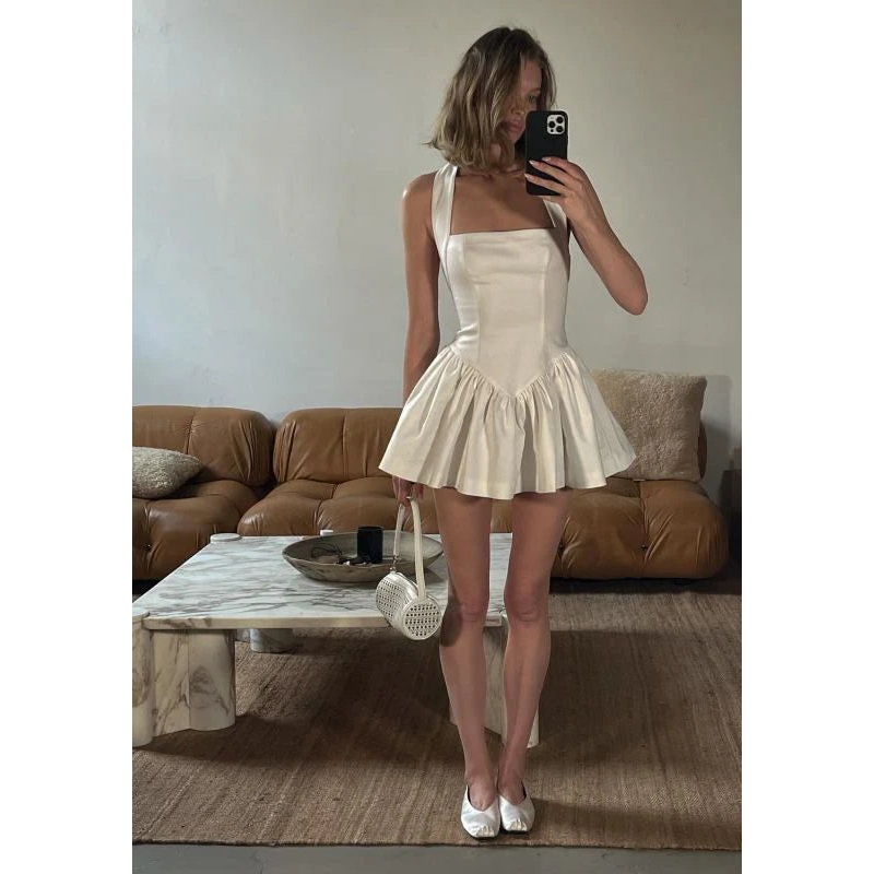 Aimishang Dress Wholesale Halter Pleated Mini Dress Sleeveless Short Homecoming Dress Simple Party Dress