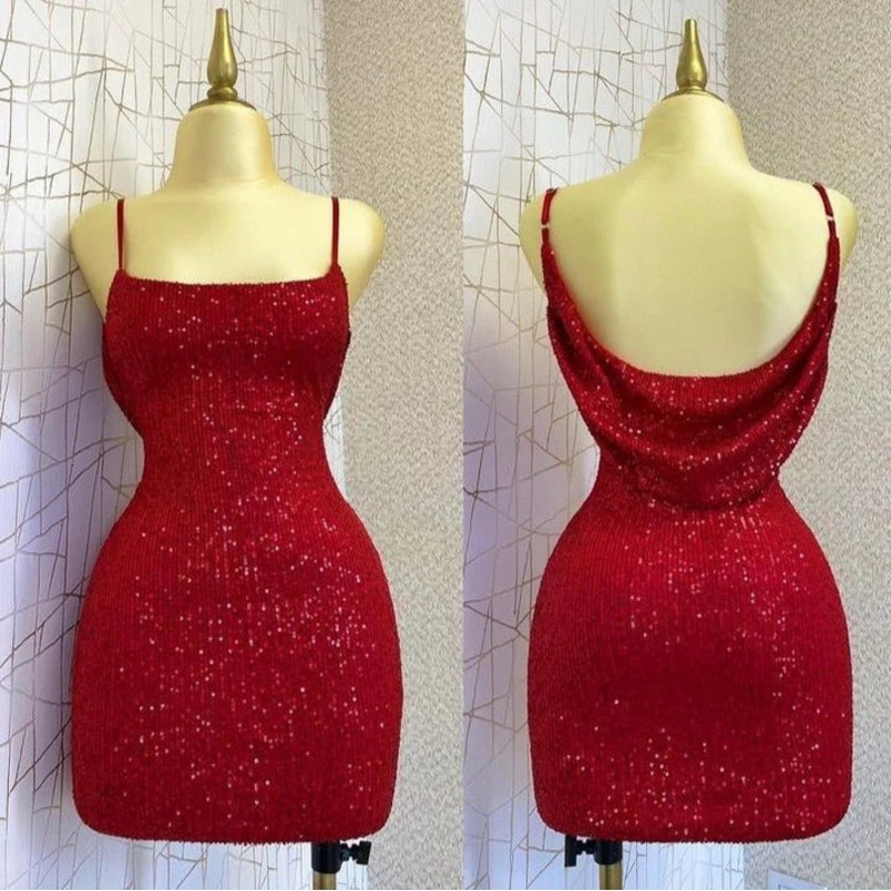 Aimishang Dress Wholesale Red Sheath Straps Sequins Mini Homecoming Dress Charming Party Dress