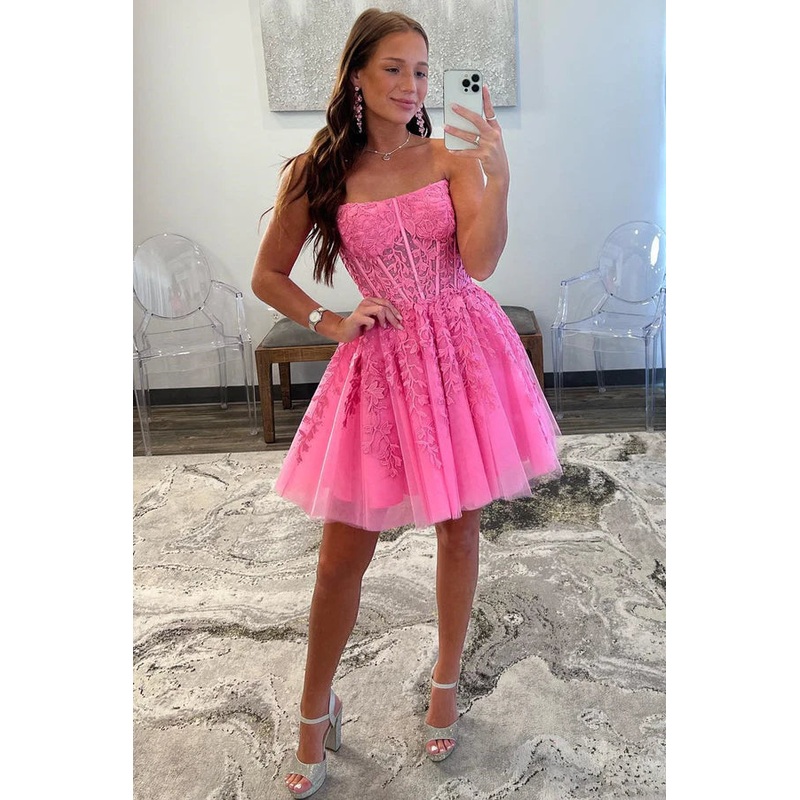 Aimishang Elegant A-Line Graduation Dresses Tulle Lace Homecoming Dress with Appliques