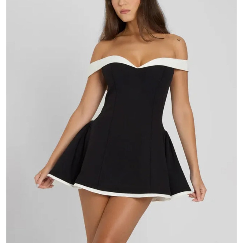 Aimishang Dress Wholesale Black Flare White Off-shoulder Mini Dress Simple Party Dress Homecoming Dress