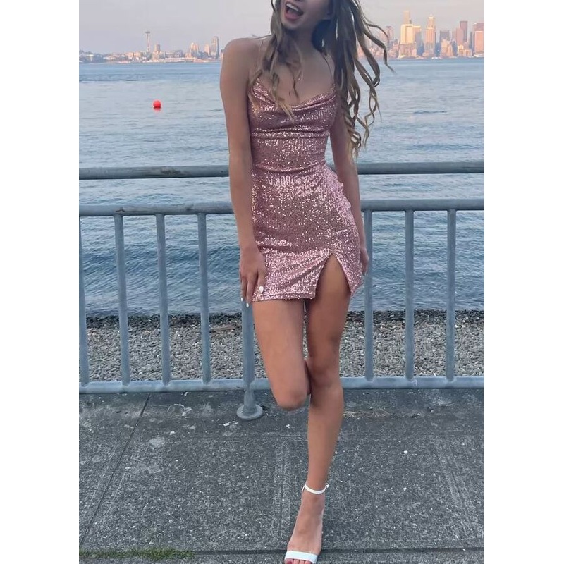 Aimishang Dress Wholesale Bodycon Pink Spaghetti Straps Party Dress Sparkly Homecoming Dress