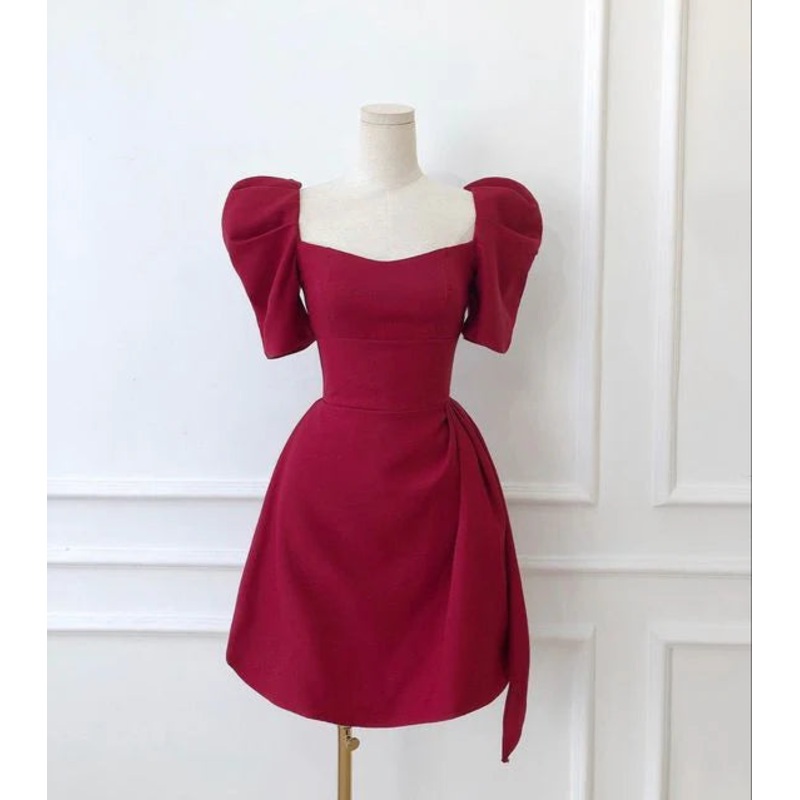 Aimishang Dress Wholesale Cute Black Short Sleeves Homecoming Dress Simple Burgundy Party Dress