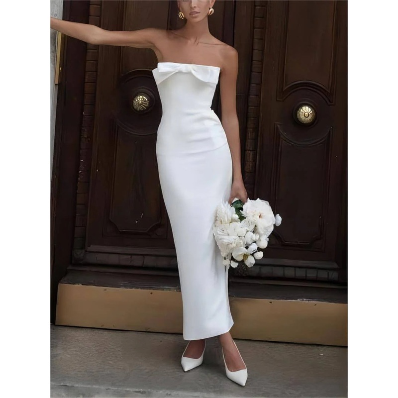 Bow Strapless Stylish Midi Dress