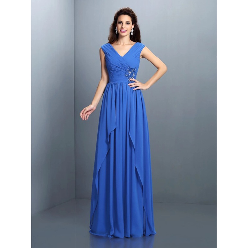 A-Line Evening Gown Sparkle & Shine Dress Wedding Guest Wedding Party Floor Length Sleeveless V Neck Bridesmaid Dress Chiffon with Rhinestone Ruched Sequin