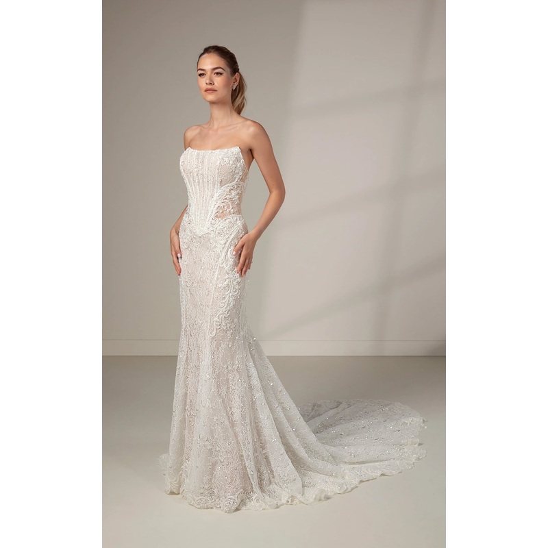 Modern Art Deco Sparkling Lace Fit-and-Flare Wedding Dress
