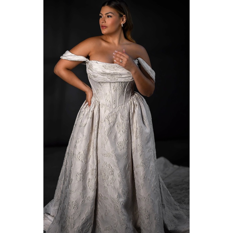 Off-the-Shoulder Silk Plus Size Ballgown Wedding Dress