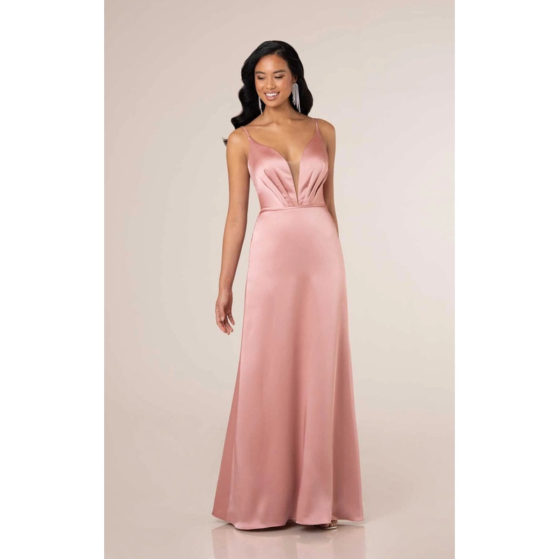 Soft A-line Bridesmaid Gown with Plunging V-Neckline and Spaghetti Straps
