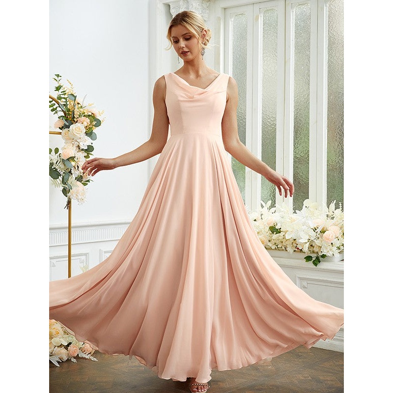 A-Line/Princess Chiffon Ruffles Scoop Sleeveless Floor-Length Bridesmaid Dresses