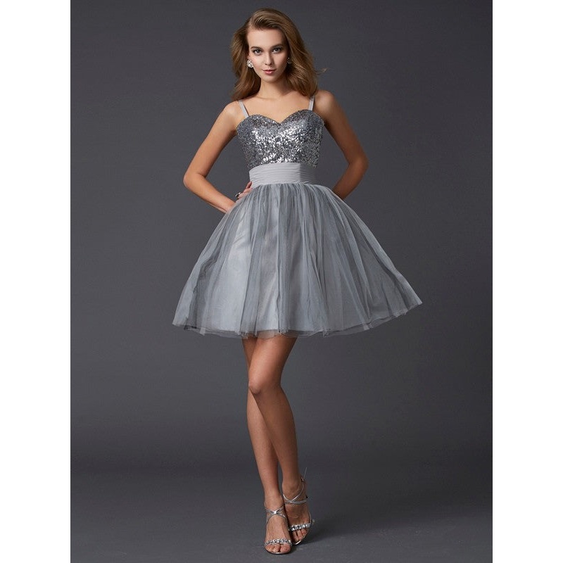 A-Line/Princess Spaghetti Straps Sleeveless Short Organza Homecoming Dresses