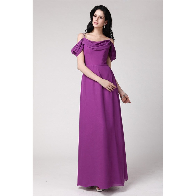 Sheath/Column Sleeveless Pleats Spaghetti Straps Long Chiffon Bridesmaid Dresses