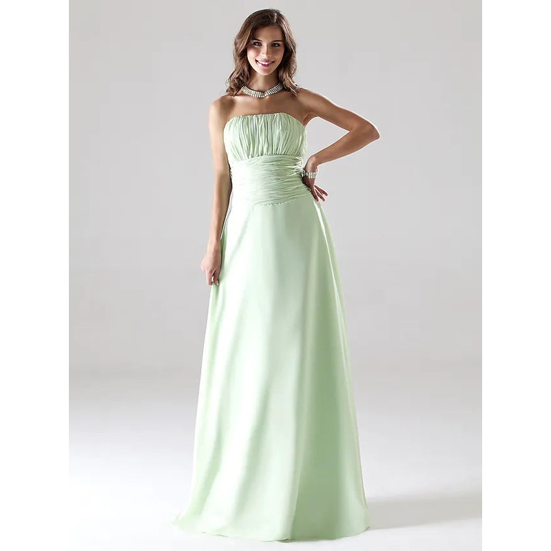 A-Line Bridesmaid Dress Strapless Sleeveless  Elegant  Floor  Length Chiffon with  Ruched   Draping