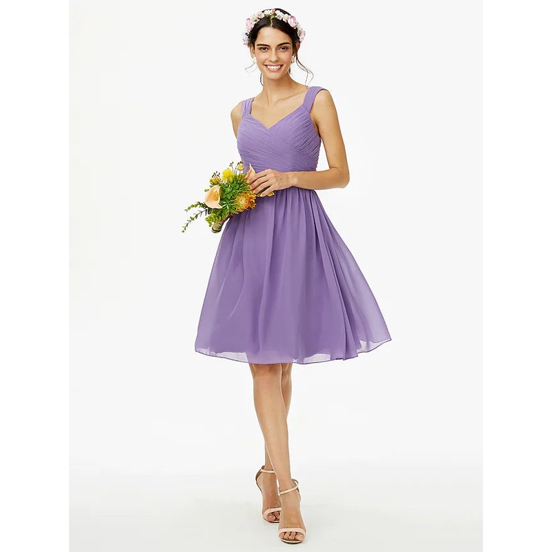 A-Line Bridesmaid Dress Straps Sleeveless Open Back Knee Length Chiffon with Sash  Ribbon  Bow(s)