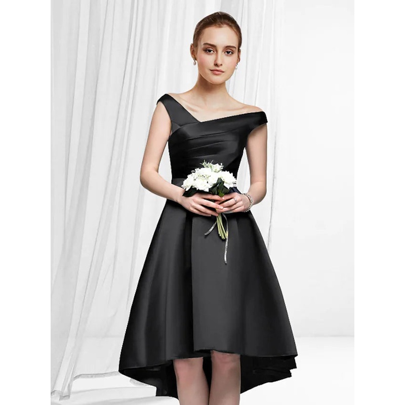 A-Line Cocktail Dresses Reformation Amante Dress Party Wear Asymmetrical Sleeveless Off Shoulder Satin with Sleek