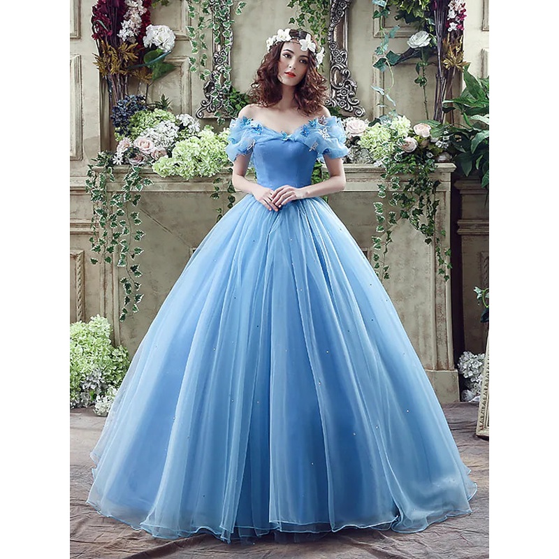 Ball Gown Evening Gown Sexy Dress  Chapel  Short Sleeve Off Shoulder Satin with Appliques