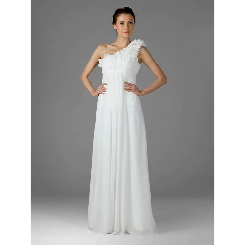 Bridesmaid Dress One Shoulder Sleeveless Elegant Floor Length Chiffon with Ruffles  Draping