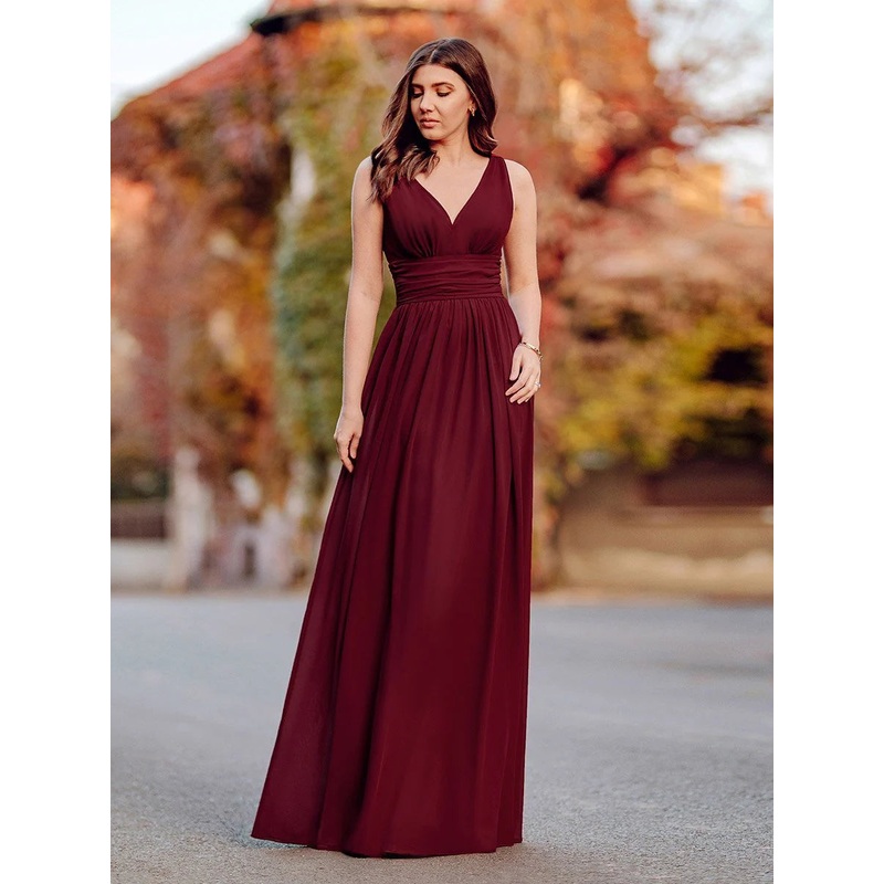 Chiffon bridesmaid dress in burgundy wide