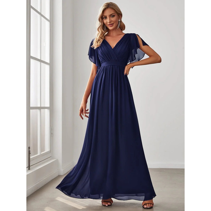 Chiffon bridesmaid dress in navy blue wide