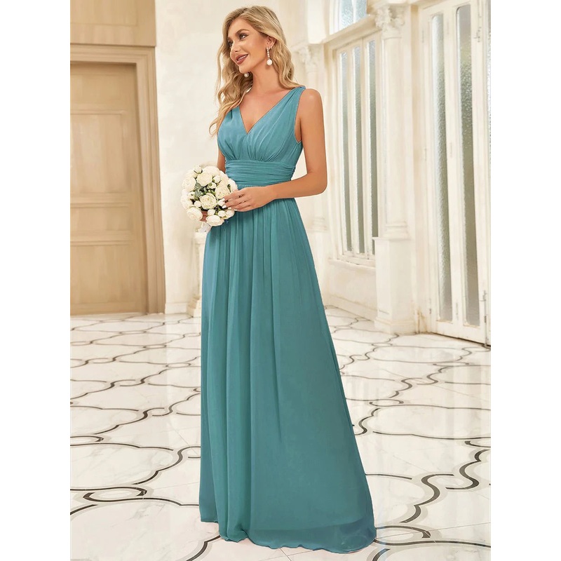 Classic bridesmaid dress in dusky blue wide