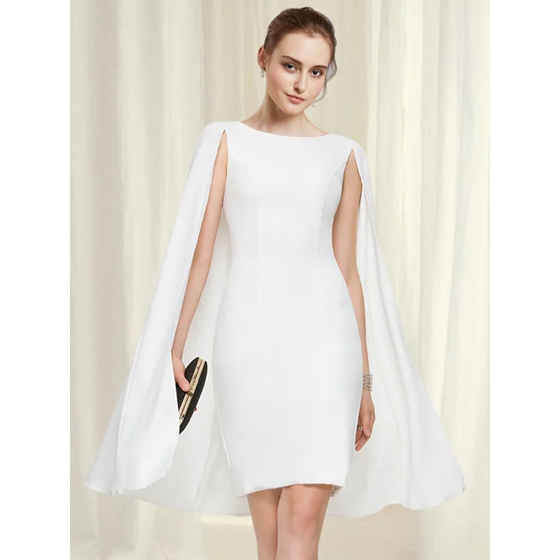 Cocktail Dresses Minimalist Dress Party Wear Knee Length Sleeveless Jewel Neck Chiffon with Sleek